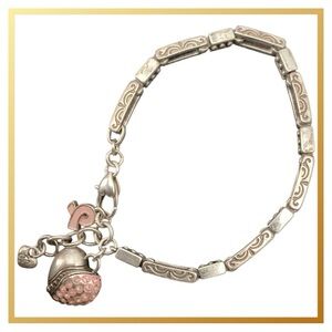 Brighton La Vie En Rose Charm BRACELET PINK Ribbon Crystal Heart 8.5" 0780 0670